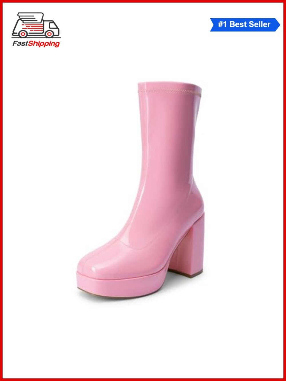 ✨ DREAM PAIRS Women's Mid Calf Platform GoGo Boots Square Toe Faux Leather